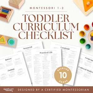 Lista de verificación del currículo Montessori para niños pequeños (1-3 años) / Alcance y secuencia / Registro de lecciones / PDF imprimible para educación en el hogar
