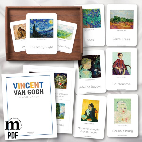 VINCENT VAN GOGH Flash Cards | Famous Artists | Famous Paintings | Art History for Montessori Classroom |  Fine Arts
