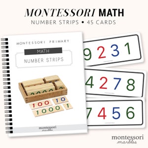 Tiras de números de matemáticas Montessori, miles, aula primaria Montessori, cuatro dígitos, matemáticas tempranas, aprendizaje temprano, recurso Montessori en casa