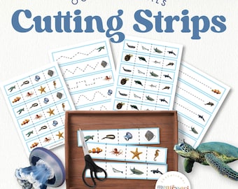 Ocean Animals Cutting Strips Ages 2-5 | Scissors Practice Activities 4 Pages | Fine Motor Skills Development