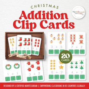CHRISTMAS Addition Flash Cards, Math Activity, Toddler Preschool Kindergarten for School and Homeschool