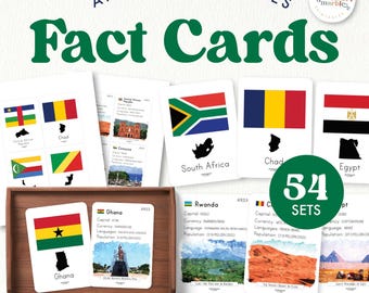 Africa Fact Cards | 54 African Countries Geography Cards PDF | Montessori Cultural Studies Homeschool Ages 6-12