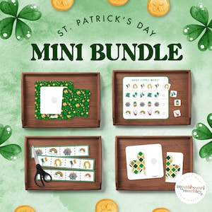 Pacote Mini ST PATRICKS DAY | Tema Montessori Inspirado em Março para Pré-escola | Trevos | Habilidades visuais e habilidades motoras finas para crianças de 3 a 6 anos