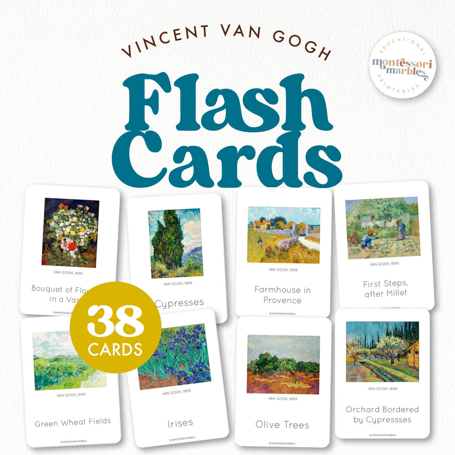 Vincent Van Gogh Flash Cards PDF | 38 Famous Paintings Ages 3-8 ...