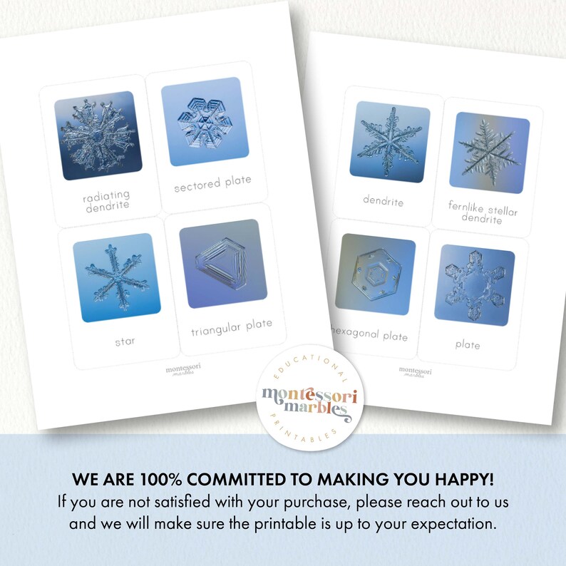 Snowflakes Flash Cards | Real Crystal Photos Winter Science Activity Printable Montessori Learning Ages 3-8 Educational PDF image 7