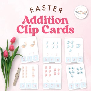 Cartes à clip sur les compléments de Pâques, Mathématiques pour la maternelle, Complément d'apprentissage, Activité imprimable amusante, Activités préscolaires et maternelles, Mathématiques précoces