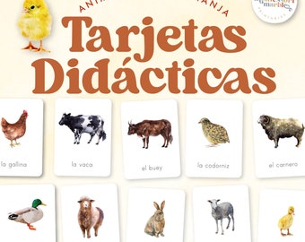Farm Animals Flash Cards | Spanish Montessori Vocabulary | Bilingual Learning Printable