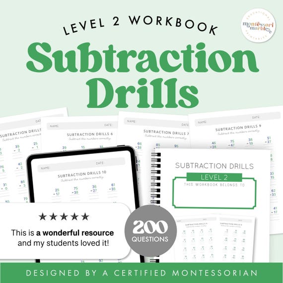 Subtraction Worksheets Grade 1-2 | Math Drills Ages 6-8 | Two Digit Regrouping Practice PDF | Montessori Printable
