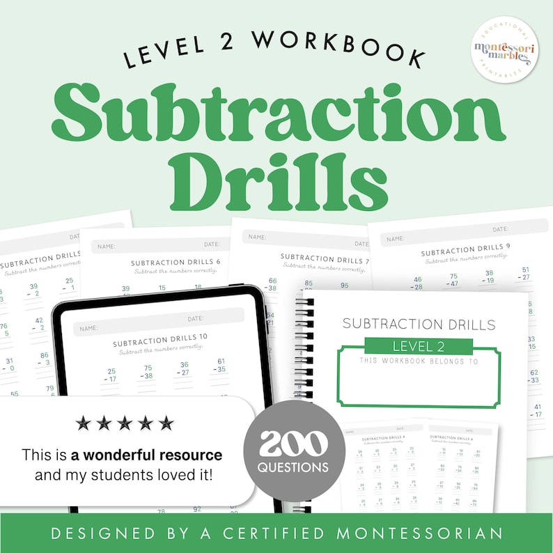 Subtraction Worksheets Grade 1-2 | Math Drills Ages 6-8 | Two Digit Regrouping Practice PDF | Montessori Printable image 1