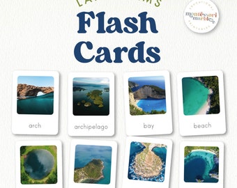 LANDFORMS Flash Cards | Montessori Inspired Cards | Social Studies Geography | Different Types of Landforms