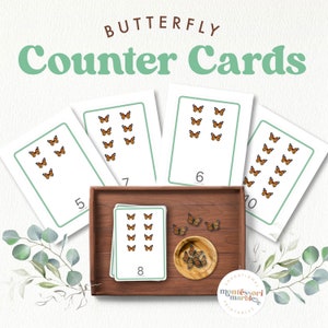 BORBOLETA contando cartas de 1 a 10 | Aprenda Números | Matemática pré-escolar | Matemática do jardim de infância inspirada em Montessori | Tema Spring PreK