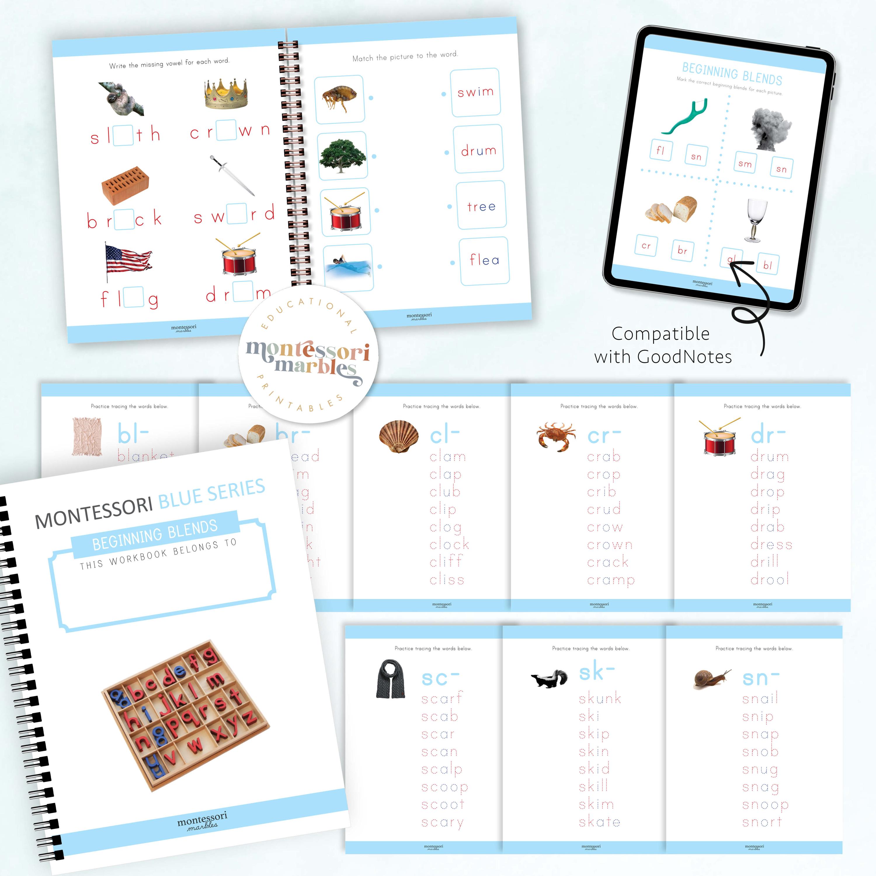 Blue Series Workbook | Montessori Language | Beginning Consonant Blends ...