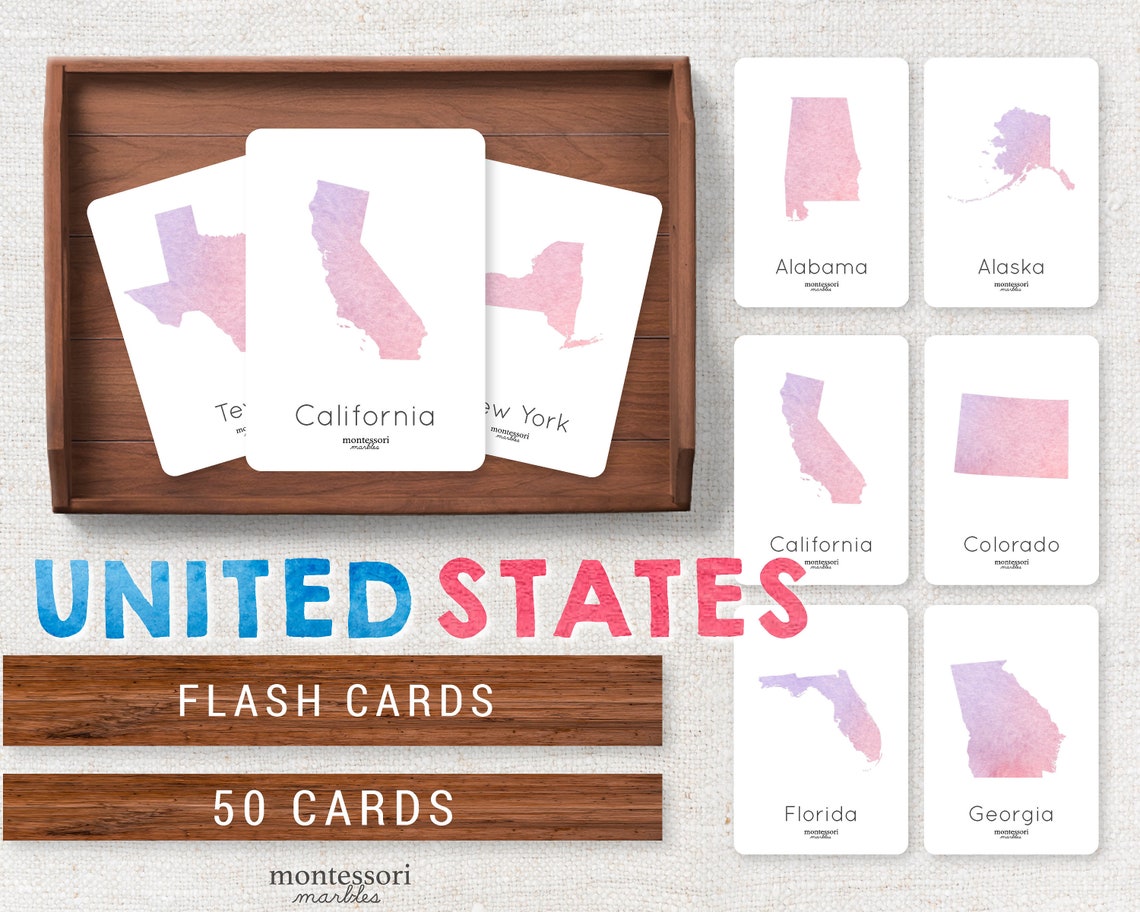 United States Flash Cards | Montessori Geography | USA States ...