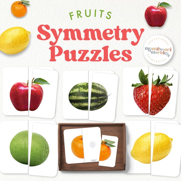 FRUITS Symmetry Puzzles |  Montessori Inspired Toddler Activity | Matching Game for Visual Skills
