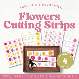 SPRING FLOWERS Cutting Strips for Montessori Toddler | Scissors Skills for Toddlers Age 2 to 4 | Fine Motor Skills Printable
