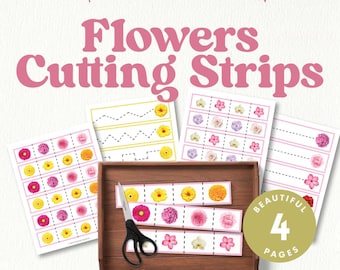 Spring Flowers Cutting Strips | Montessori Science | Toddler Fine Motor Skills Ages 2-5 | Printable PDF