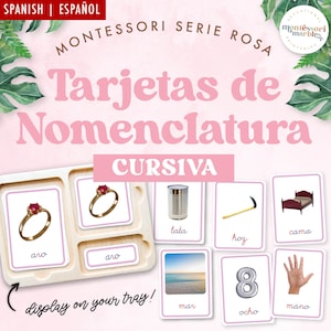 MONTESSORI SERIE ROSA Tarjetas de Nomenclatura em Cursiva | Cartões de nomenclatura espanhola para a série Montessori Pink