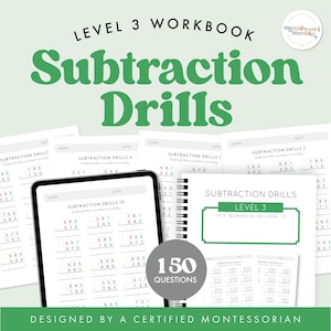 Subtraction Worksheets Grade 2-4 | Math Drills Ages 7-10 | Three Digit Regrouping Practice PDF | Montessori Printable