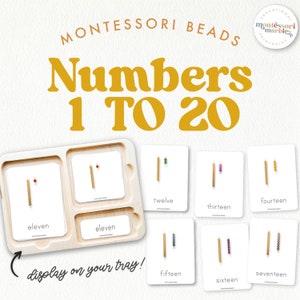 MONTESSORI GOLDEN BEADS Nomenclature Cards in words | Kindergarten Math Counting 1 to 20 | Montessori Beads for Primary Classroom Math
