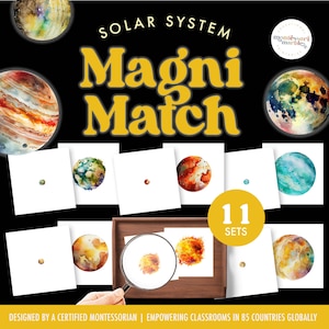 PLANÈTES DU SYSTÈME SOLAIRE Magni-Match | Jeu d'association loupe |  Montessori à la maison | Utilisation d'une loupe | Thème de l'espace