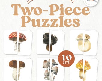 Mushroom Two-Piece Matching Puzzles | Montessori Science | Nature Study Toddler Ages 2-5 | Printable PDF