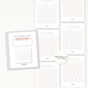 May include: A set of four printable hundred charts for math education. The charts are in a light pink color with black numbers and a white border. The charts are designed for children to learn to count and recognize numbers.