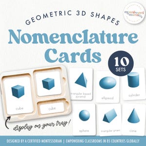 Cartões de Nomenclatura Montessori 3D SHAPES | Cartões de Memória de Sólidos Geométricos | Pré-escola, Montessori em Casa | Formas Matemáticas