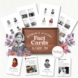 WOMEN'S HISTORY MONTH Famous Women Fact Cards | Printable Flash Cards of Famous People | Biodata Cards