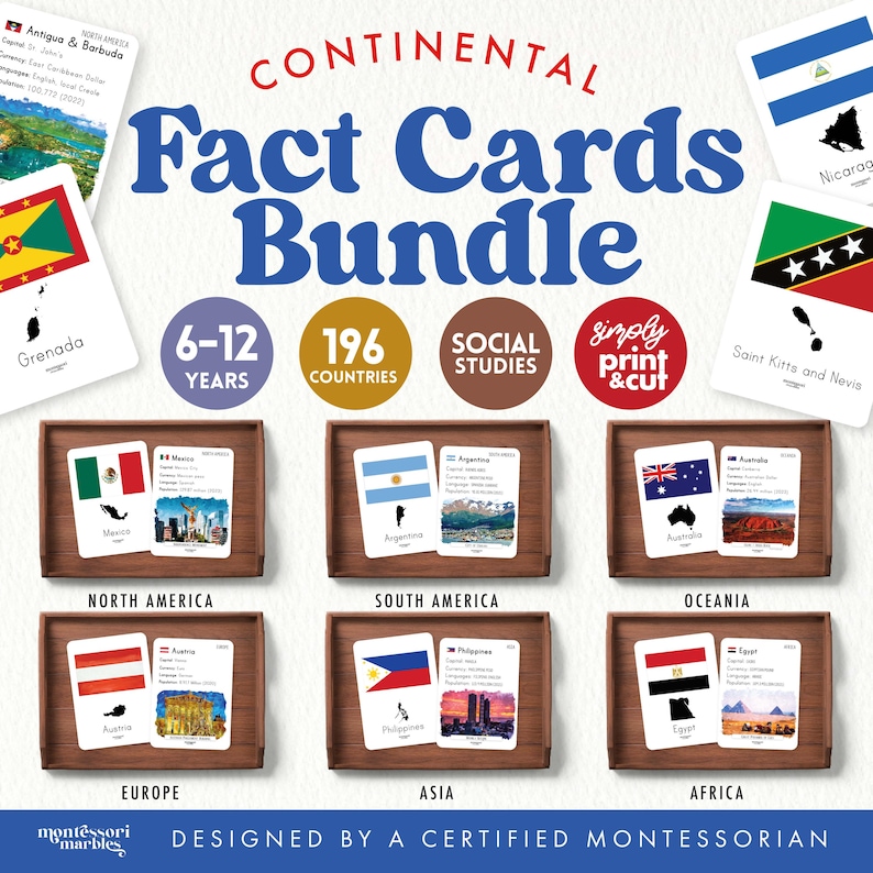Countries and Flags Flash Cards | Watercolor Landmarks | Montessori ...