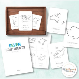 SEVEN CONTINENTS Outline Cards | Montessori Inspired Learning Resources | Outlines for Coloring ...