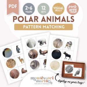 POLAR ANIMALS Pattern Matching Puzzle Activity | Montessori Inspired ...