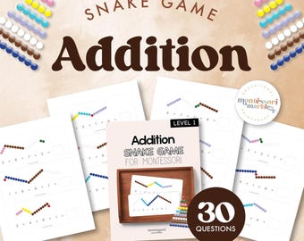 Montessori Snake Game Ergänzungsarbeitsbuch | 4-7 Jahre | Mathe-Übungen | Hausschule | Traditionelle Methode | Druckbar