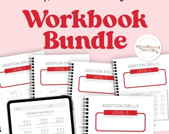 MONTESSORI MATH ADDITION Drill Workbook Bundle | Self-Paced Math Practices for Montessori Students | Error-Control Answer Books Included