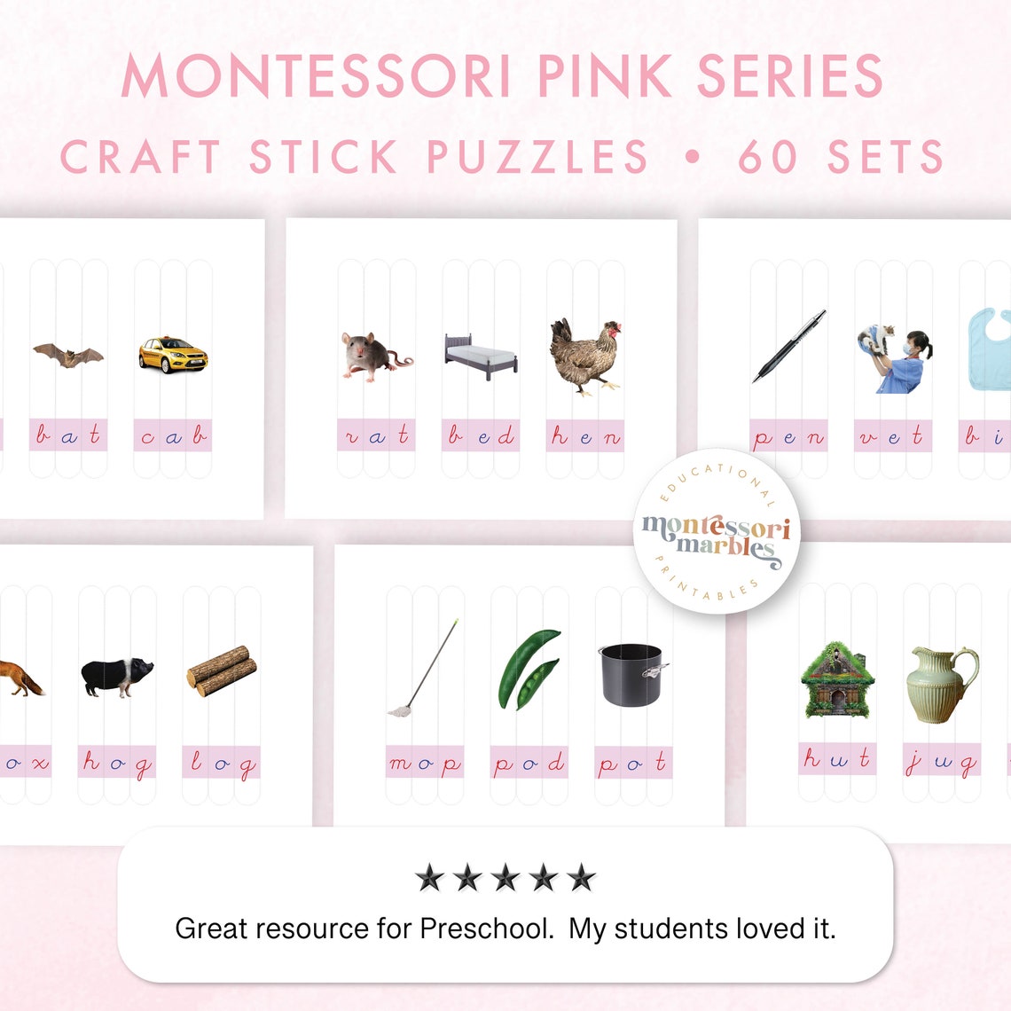 Puzzle Cursive Pink Series CVC Word Cursive Puzzles | Montessori Language | Reading ...