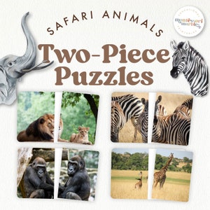 ANIMALI DA SAFARI Completa le immagini / Attività di abbinamento visivo ispirata al metodo Montessori / Risorsa di apprendimento per l'educazione della prima infanzia