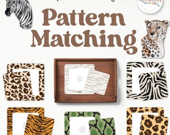 SAFARI & JUNGLE ANIMALS  Pattern Matching Puzzle Activity | Montessori Inspired Visual Skills Activity | Printables for Toddler Binder