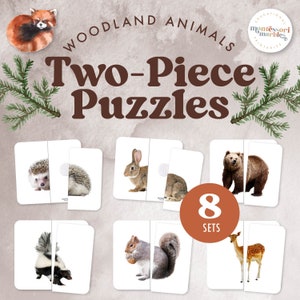 WOODLAND ANIMALS Two-Piece Puzzles | Montessori Inspired Printable | Matching Activity | Visual Skills | Spring Theme