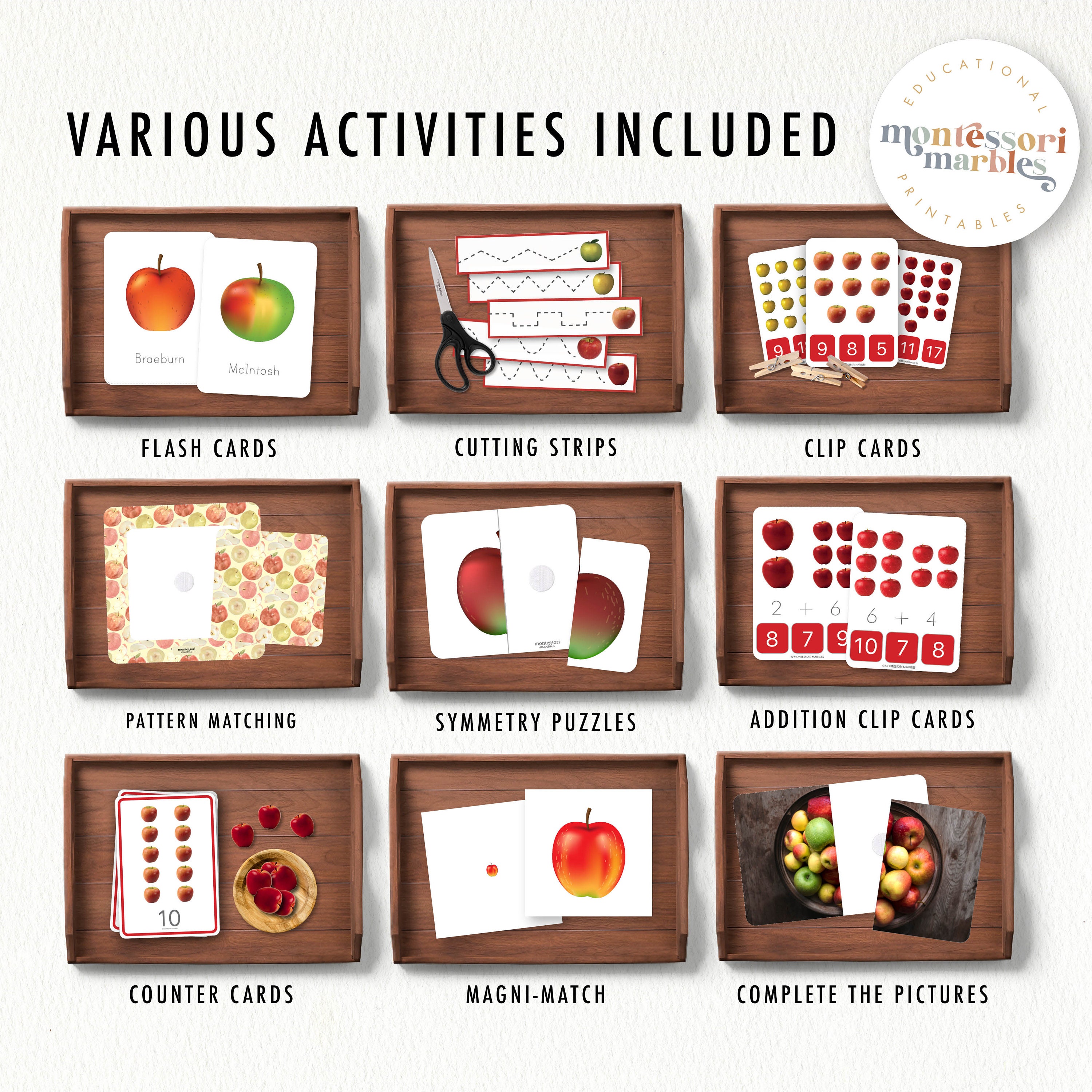 Apple Montessori Activity Bundle | Fall Visual Skills and Math ...