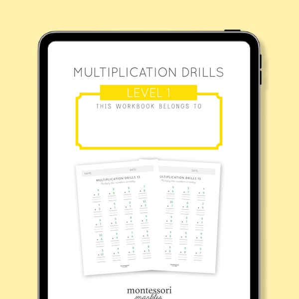 Ejercicios de multiplicación NIVEL 1 / Multiplicación de un solo dígito / Libro de trabajo de matemáticas de primer grado / Multiplicación matemática Montessori con juego de sellos