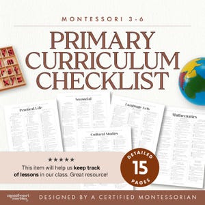 Montessori 3-6 Curriculum Checklist | Primary Scope and Sequence | Lesson Presentation Tracker | Preschool Homeschool PDF