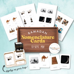 Carte in 3 parti della nomenclatura Montessori RAMADAN / Studi sociali Montessori / Diversità culturale e religiosa / Cultura e credo islamici