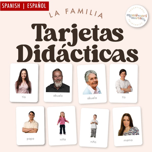 LA FAMILIA Tarjetas Didácticas | Family Flash Cards | Spanish Resources | Montessori Printable with Real Pictures