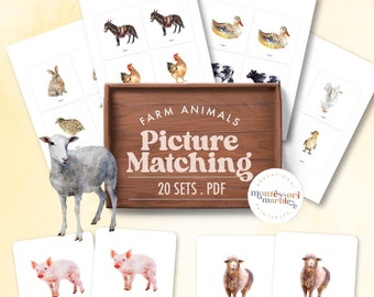Farm Animals Matching Cards | Montessori Preschool Activity | Visual Learning Printable