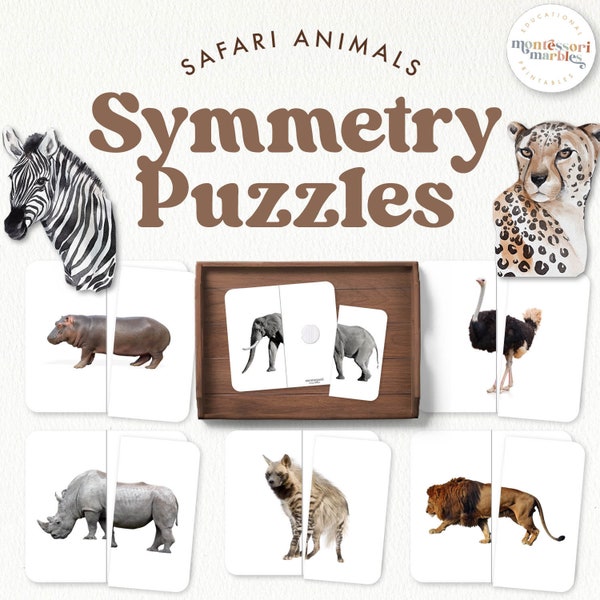 SAFARI TIERE Symmetrie Puzzles | Montessori inspiriert druckbare | Passende Aktivität | Visuelle Fähigkeiten