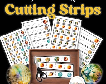 Solar System Cutting Strips | 4 Pages Scissor Practice | Space Theme Ages 2-5 | Fine Motor Skills Printable PDF