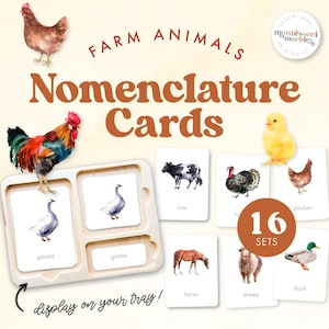 ANIMAUX DE LA FERME Cartes de nomenclature Montessori, école maternelle Montessori à la maison, unité Vocabulaire pour les fermes d'âge préscolaire