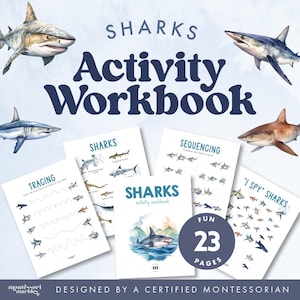 SHARKS Activity Workbook and Flash Cards | Fun Printable for Shark Week | Morning PreK and Kindergarten Worksheets