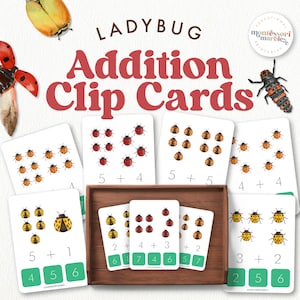 Cartes à clip additions coccinelles, mathématiques pour la maternelle et la maternelle, mathématiques Montessori, addition simple, ressource pour l'école à la maison, inspiration Montessori
