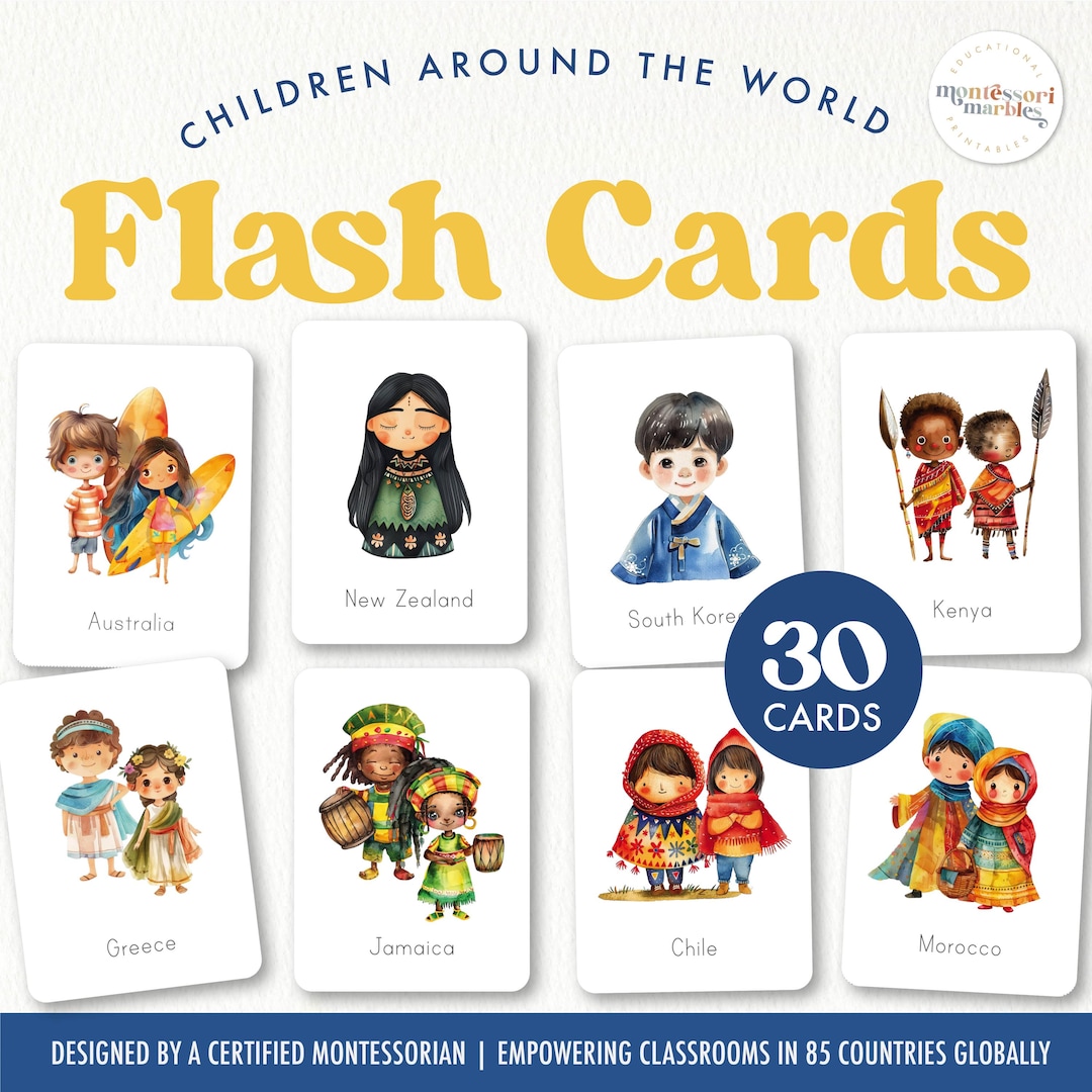Children Around the World Flash Cards | Montessori Cultural Diversity ...