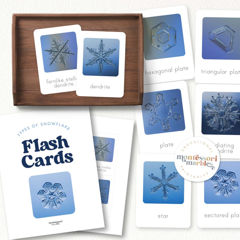 Snowflakes Flash Cards | Real Crystal Photos Winter Science Activity Printable Montessori Learning Ages 3-8 Educational PDF image 4
